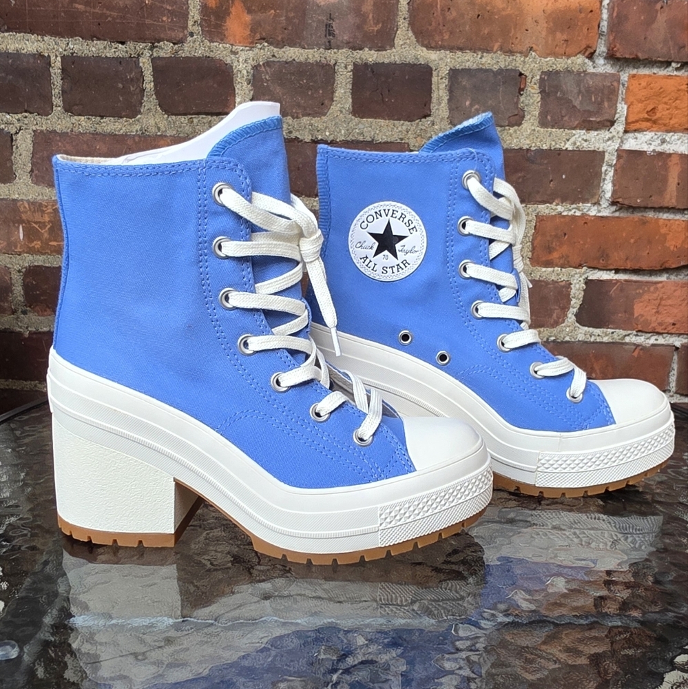Converse Blue and White Lace Up Boots with Platform Sole